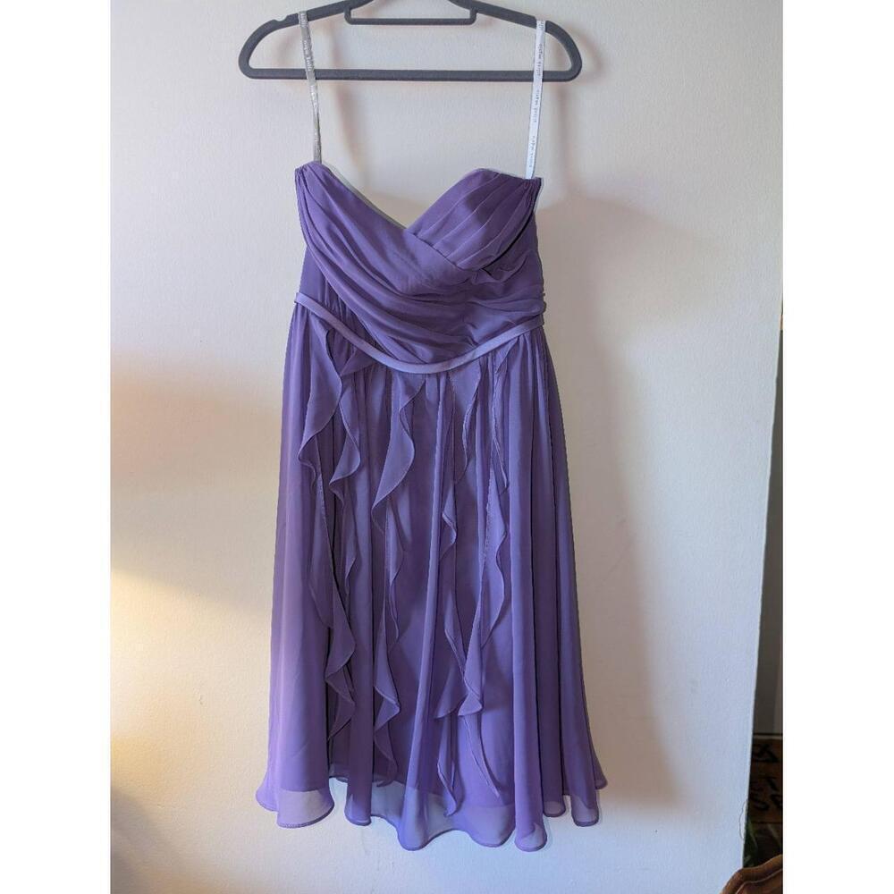 Alfred Angelo Dress Womens Size 8 Purple Midi Shoulder Less Ruffled Layers Forma